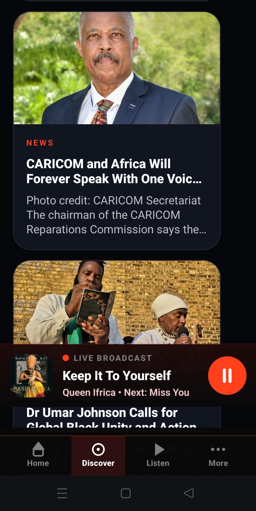JAM Radio app Discover screen
