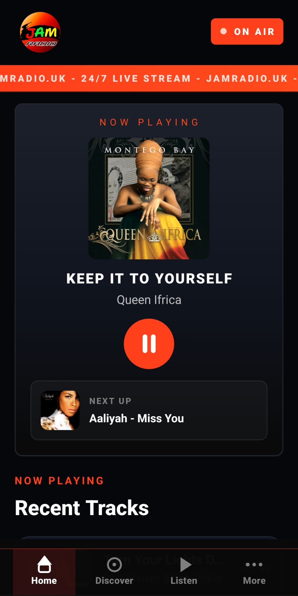 JAM Radio app home screen