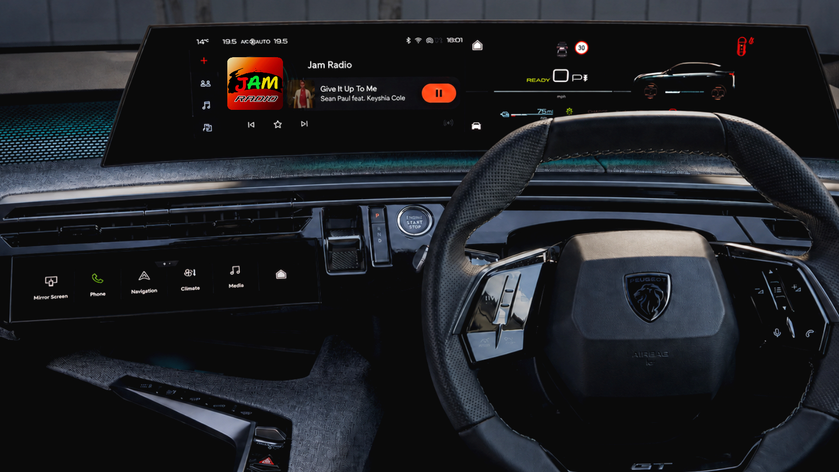 JAM Radio playing through a car dashboard display